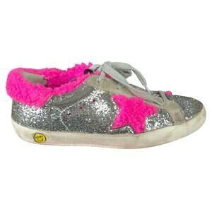 Golden Goose Toddler Superstar Silver Pink Shearling Sneaker Size 33 US 1